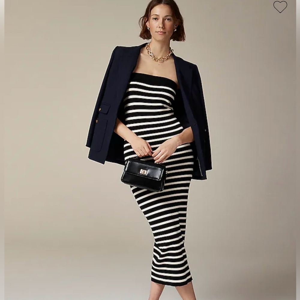 J. Crew Black and White Strapless Knit Midi Dress